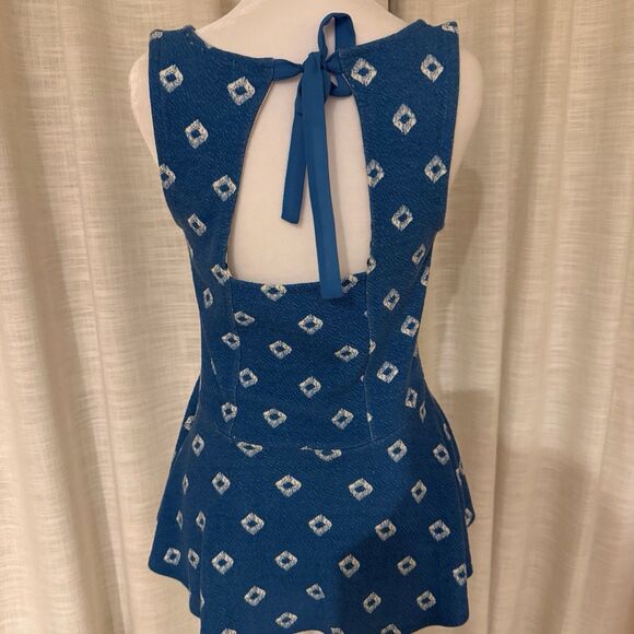 Anthropologie Top Postmark Blue Teal Peplum Sleeveless Bow Size‎ Small Festival - Picture 4 of 13